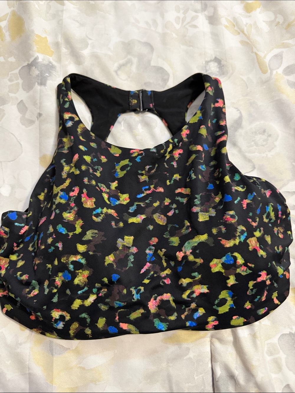 Athleta Black Bikini Top with Multicolor Abstract Spots
